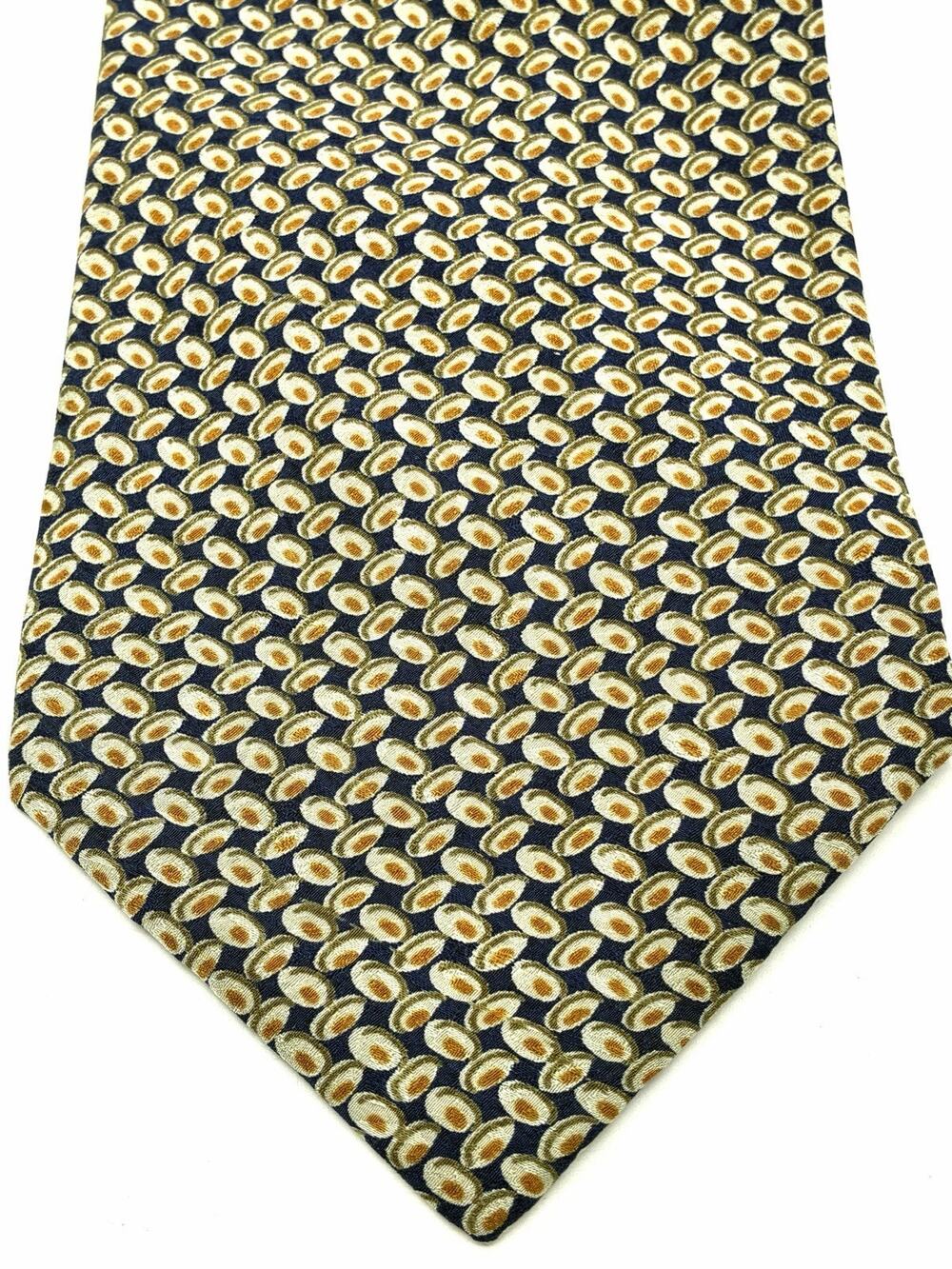 Vintage Kasper Silk Tie Navy Gold Geometric Micro Print Necktie